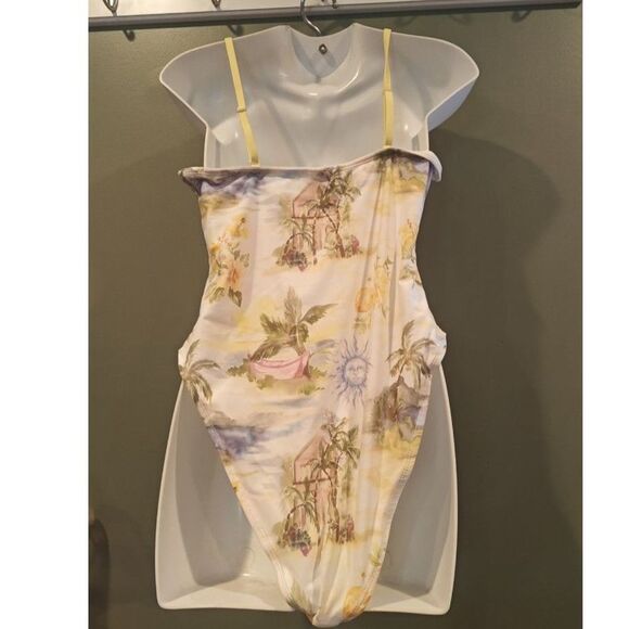 ASOS DESIGN Sunny tropical print removable straps swimsuit in yellow us 10 - Picture 2 of 6